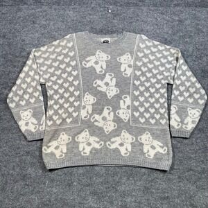 Classic Essentials Vintage Teddy Bear Heart Knit Sweater Grey Mens 22W USA Made